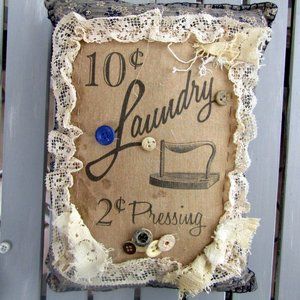 Handmade Laundry Theme Pillow Vintage Elements